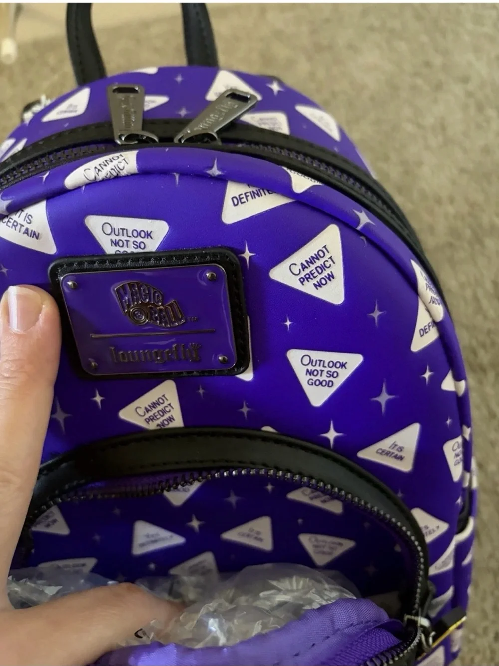 Loungefly Purple Kids Mini Backpack with 'Outlook Not So Good' Motif